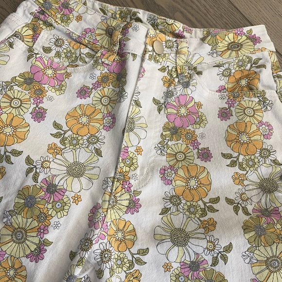 Floral Straight Leg Women's Jeans - Pink, Yellow, Green - Picture 3 of 3